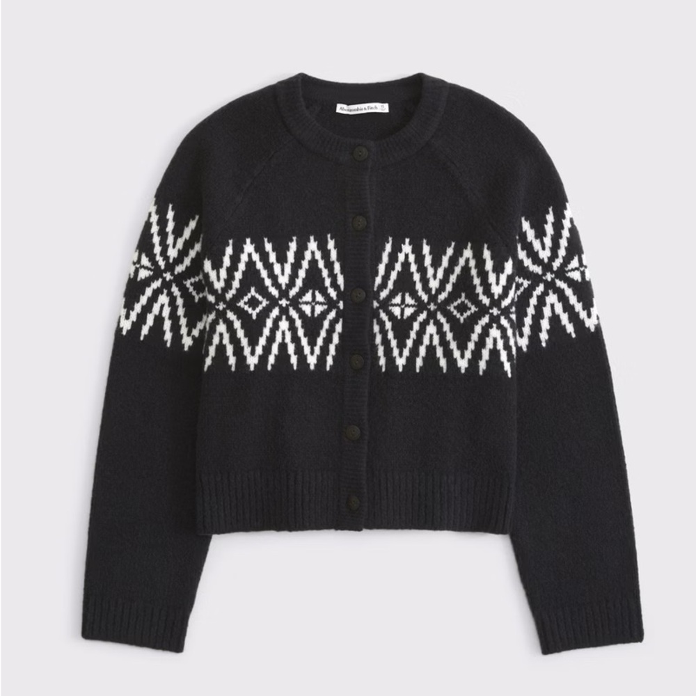 Abercrombie & Fitch - Fairisle Crew Cardigan - Black Pattern - L